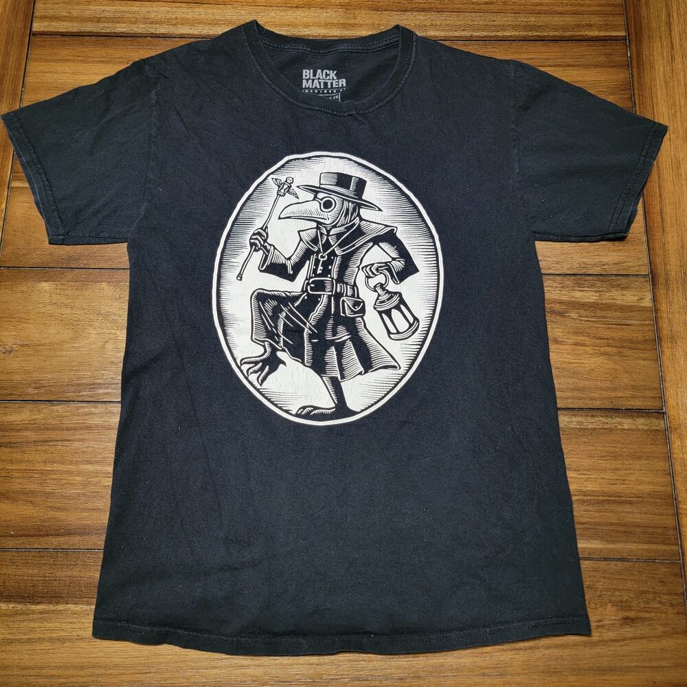 Black Matter Unisex Tee Woodcut Style Plague Doctor - Size Small